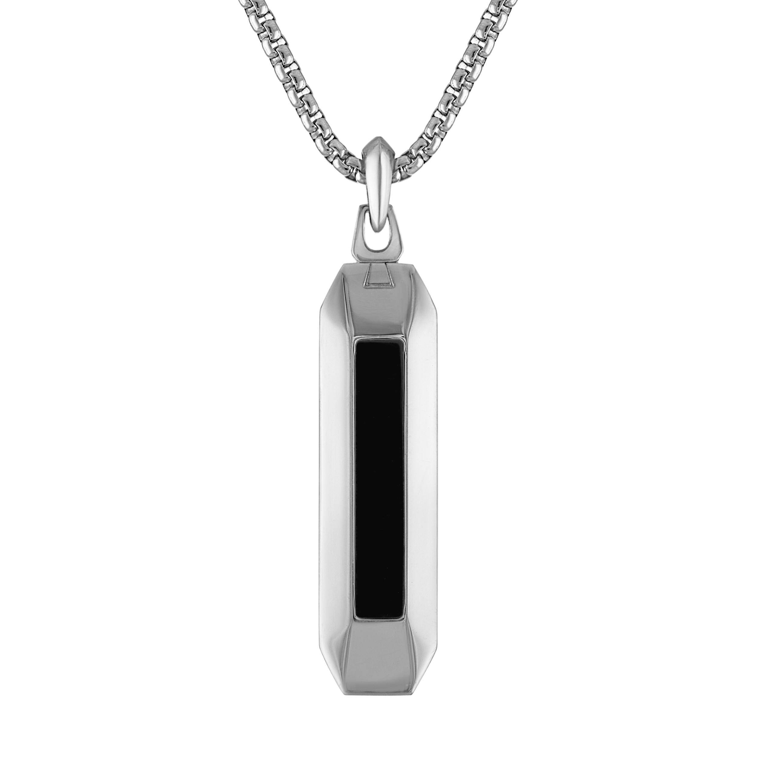 Marine Star Silver-Tone Stainless Steel & Black Onyx Pendant Necklace 24"-26"