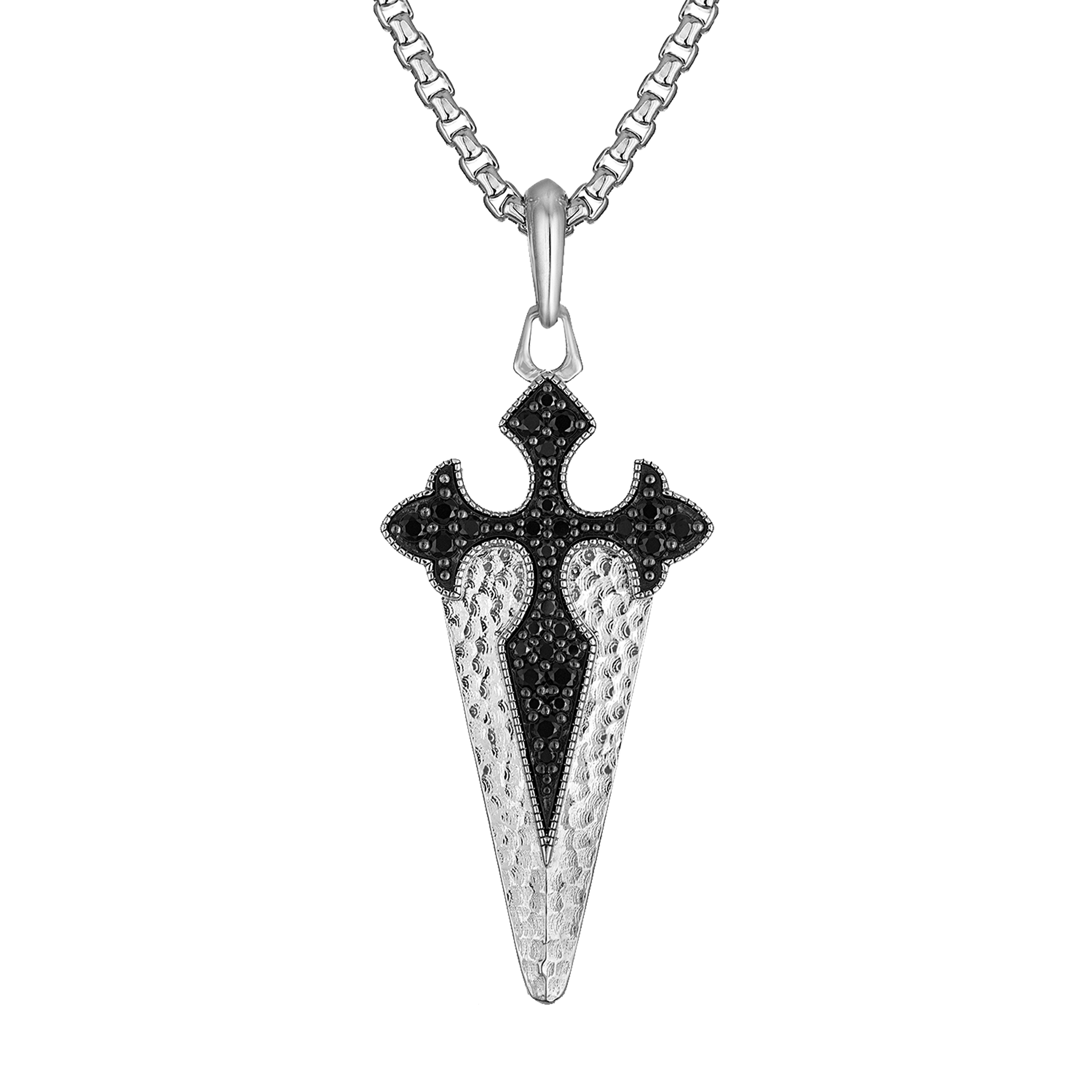 Marc Anthony's St. James Cross inlay, Sterling Silver/Black Diamonds Pendant, 24"-26"