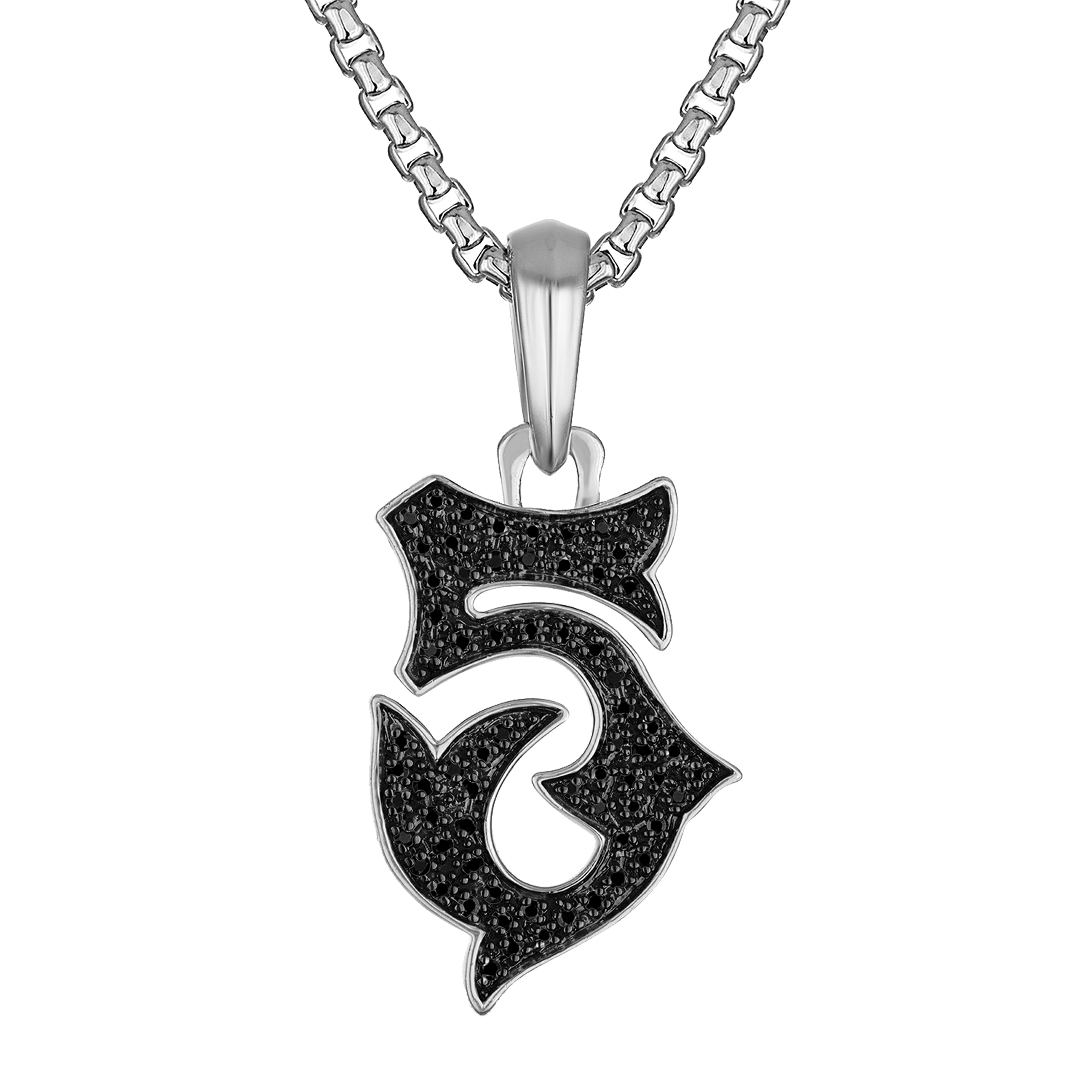 Marc Anthony's #3 Amulet, Sterling Silver/Black Diamonds Pendant, 24"-26"