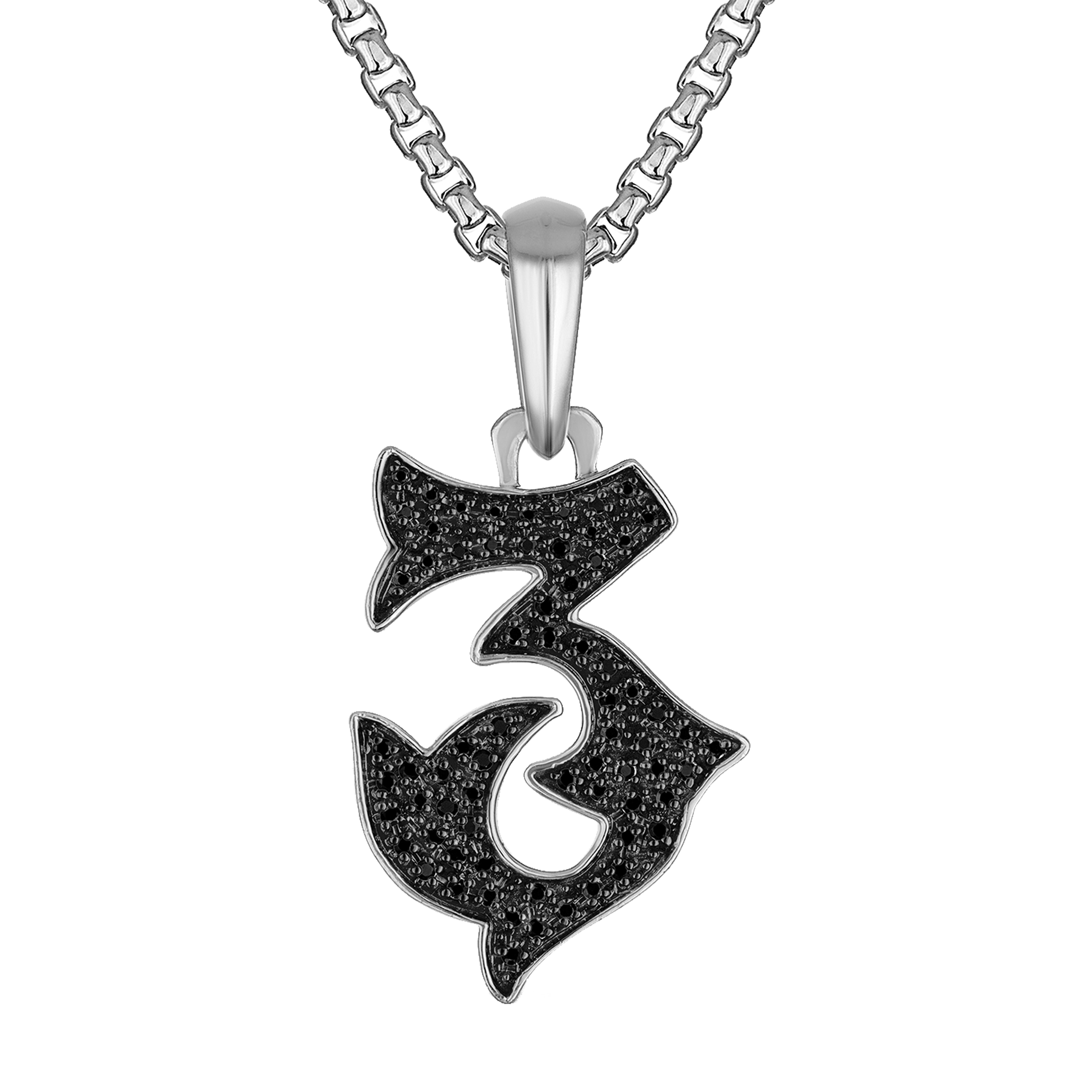 Marc Anthony's #5 Amulet, Sterling Silver/Black Diamonds Pendant, 24"-26"
