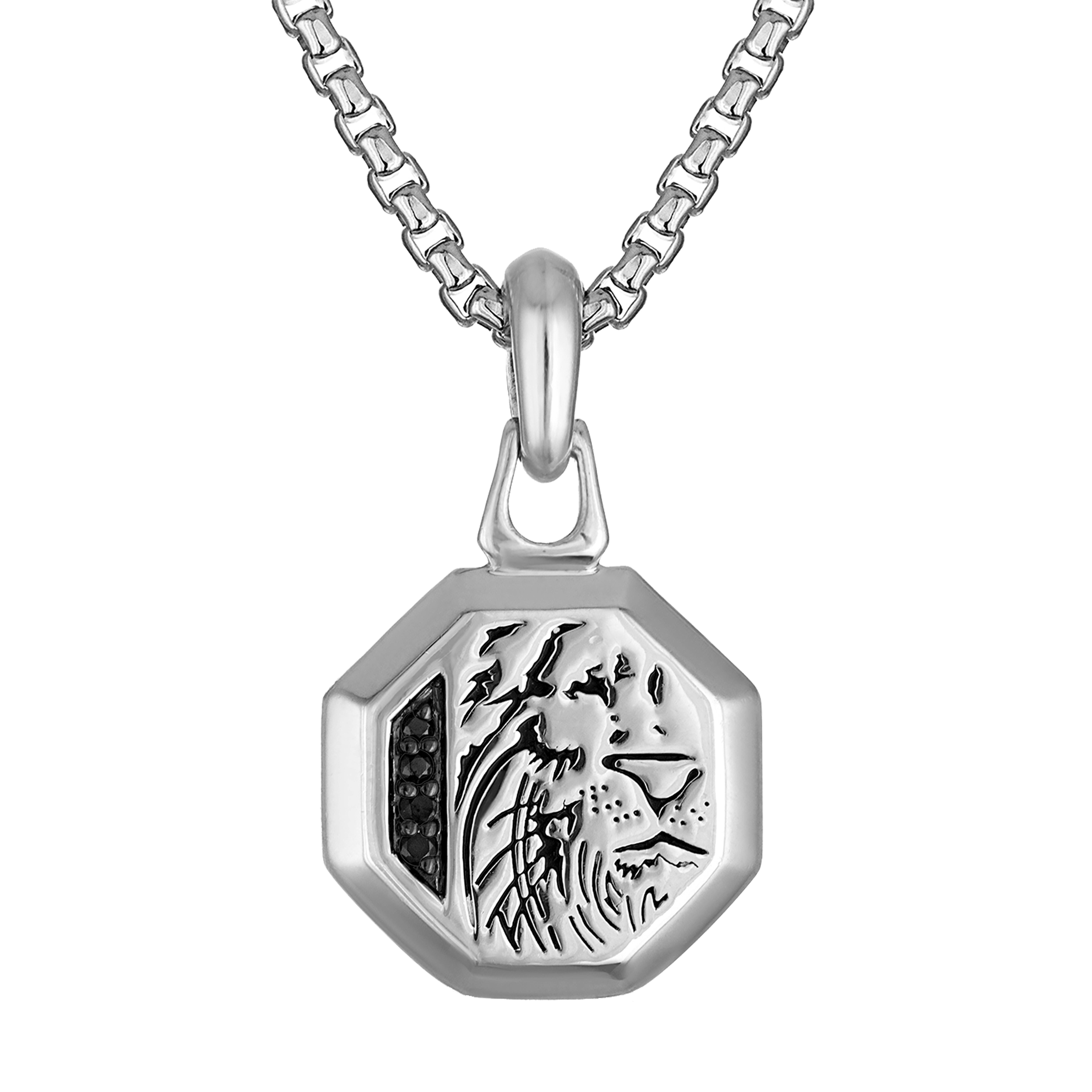 Marc Anthony Sterling Silver & Black Diamond Lion Pendant Necklace 24"-26"