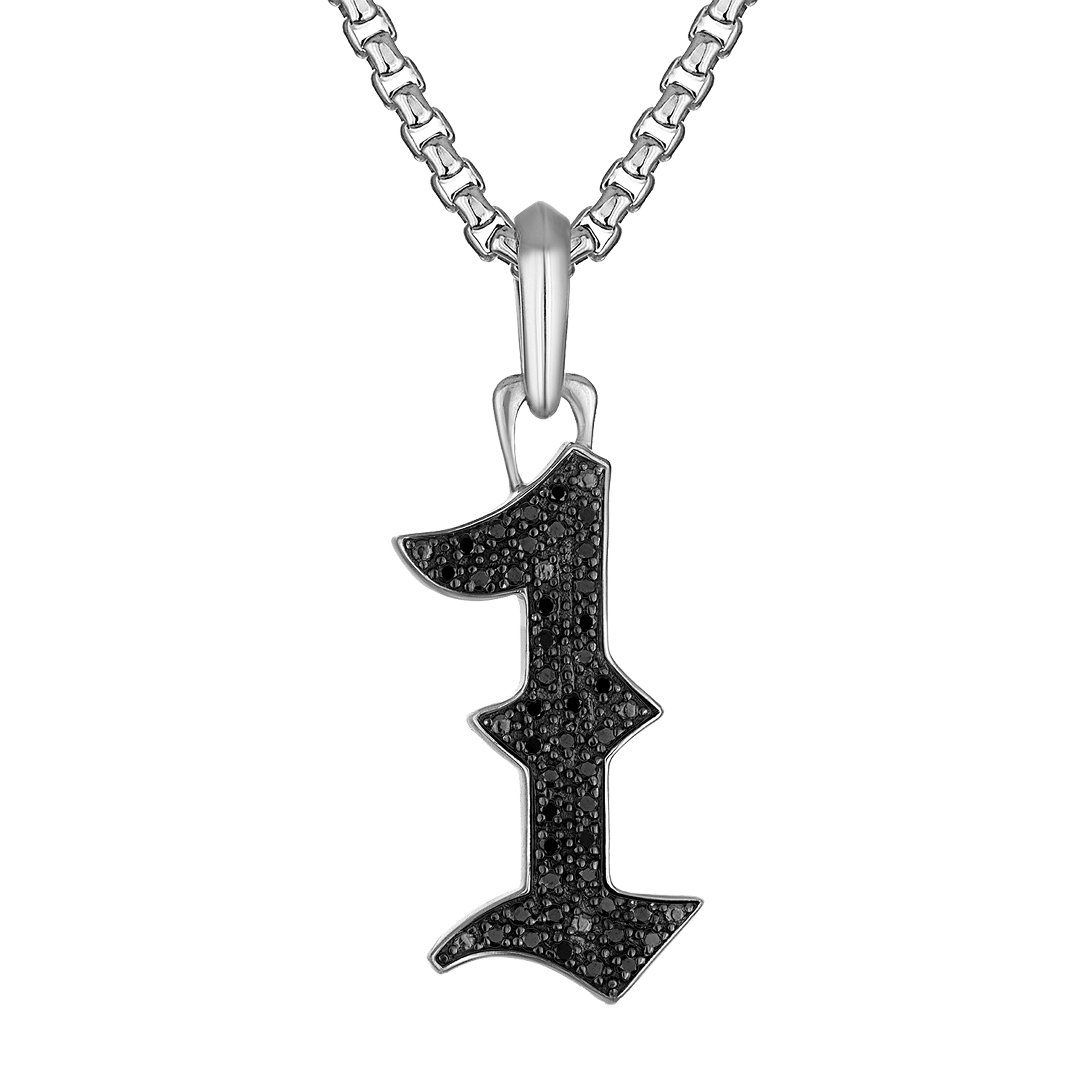 Marc Anthony's #1 Amulet, Sterling Silver/Black Diamonds Pendant, 24"-26"