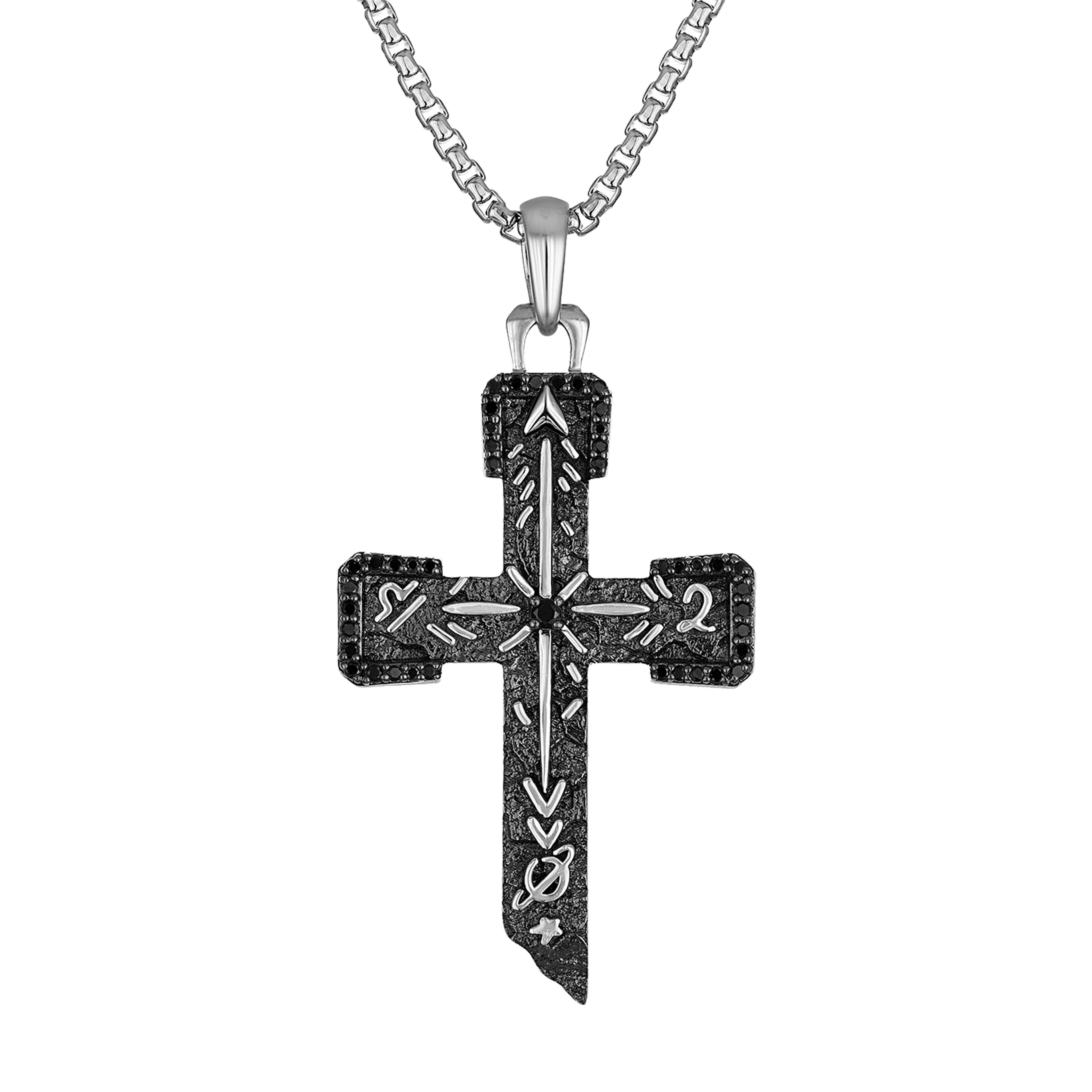 Marc Anthony Sterling Silver & Black Diamond Icon Cross Necklace 24" -26"