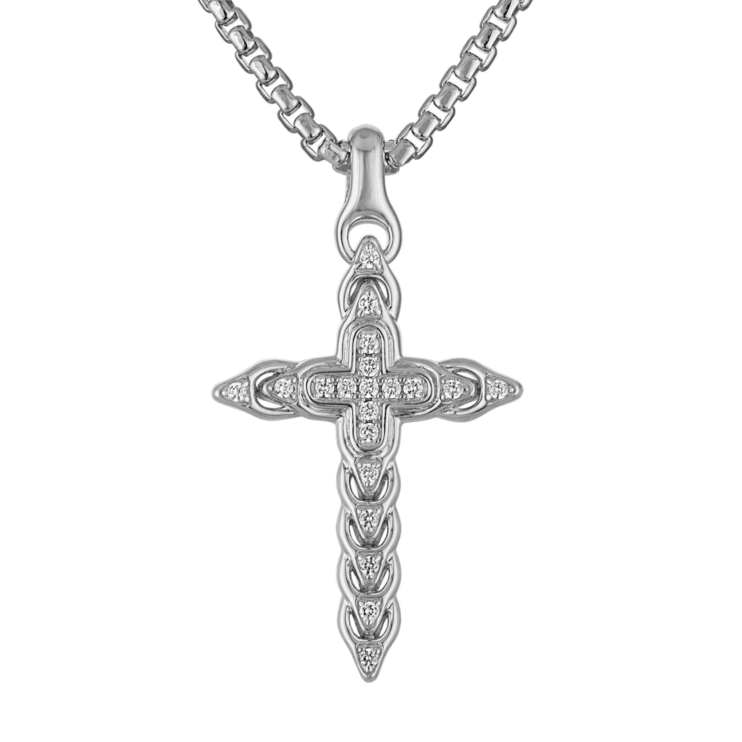 Bulova Link(tm) Cross 28-19mm in Sterling Silver/White Diamonds Pendant, 24"-26"