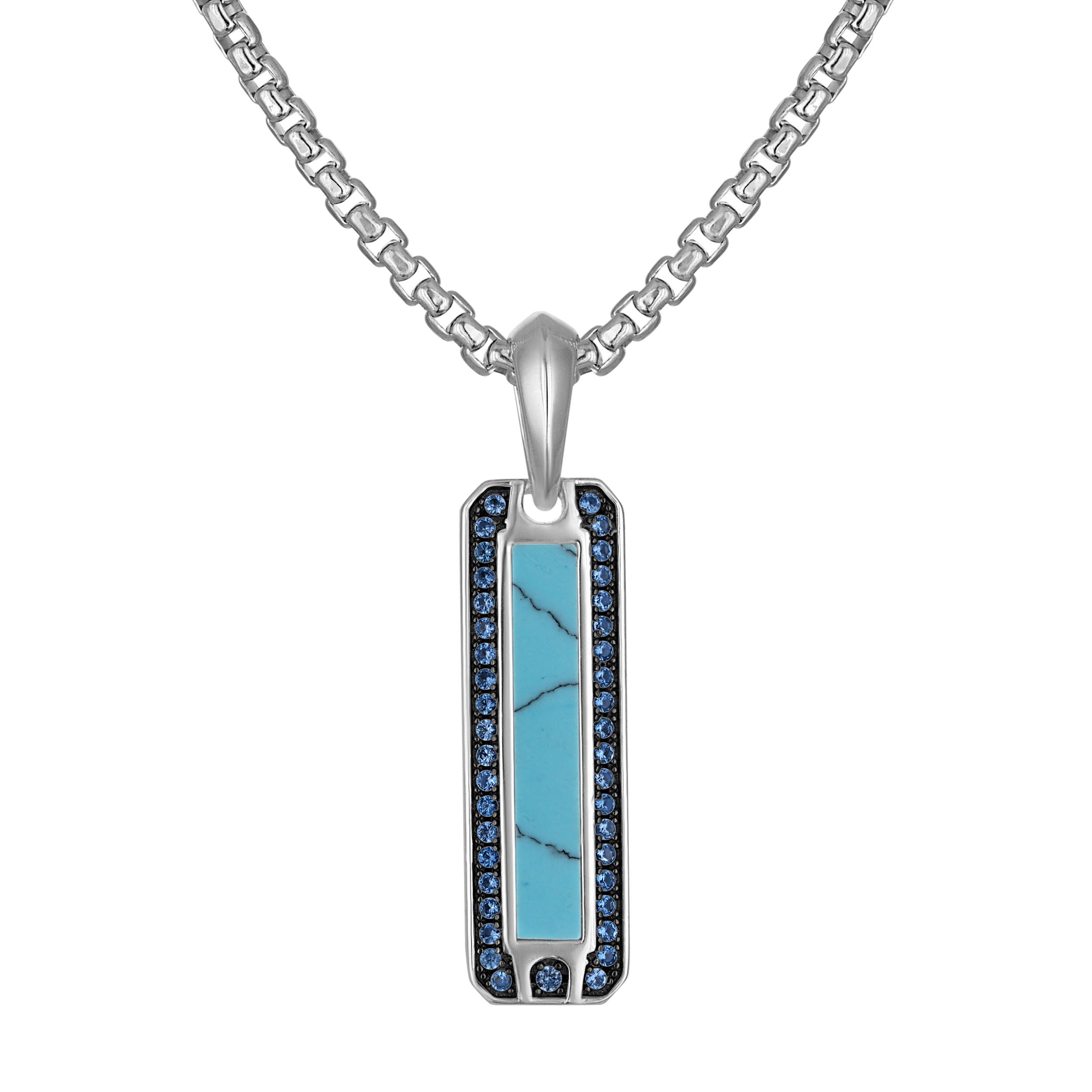 Marine Star Sterling Silver Pendant with Turquoise & Lab Created Blue Sapphire, 24"-26"