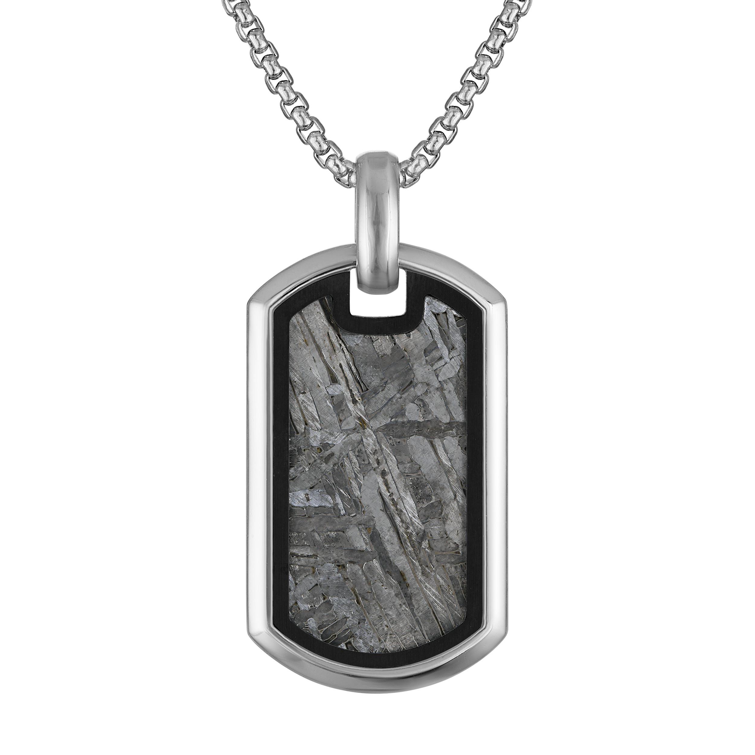 Icon Stainless Steel &  Meteroite dog tag pendant. 24"-26"