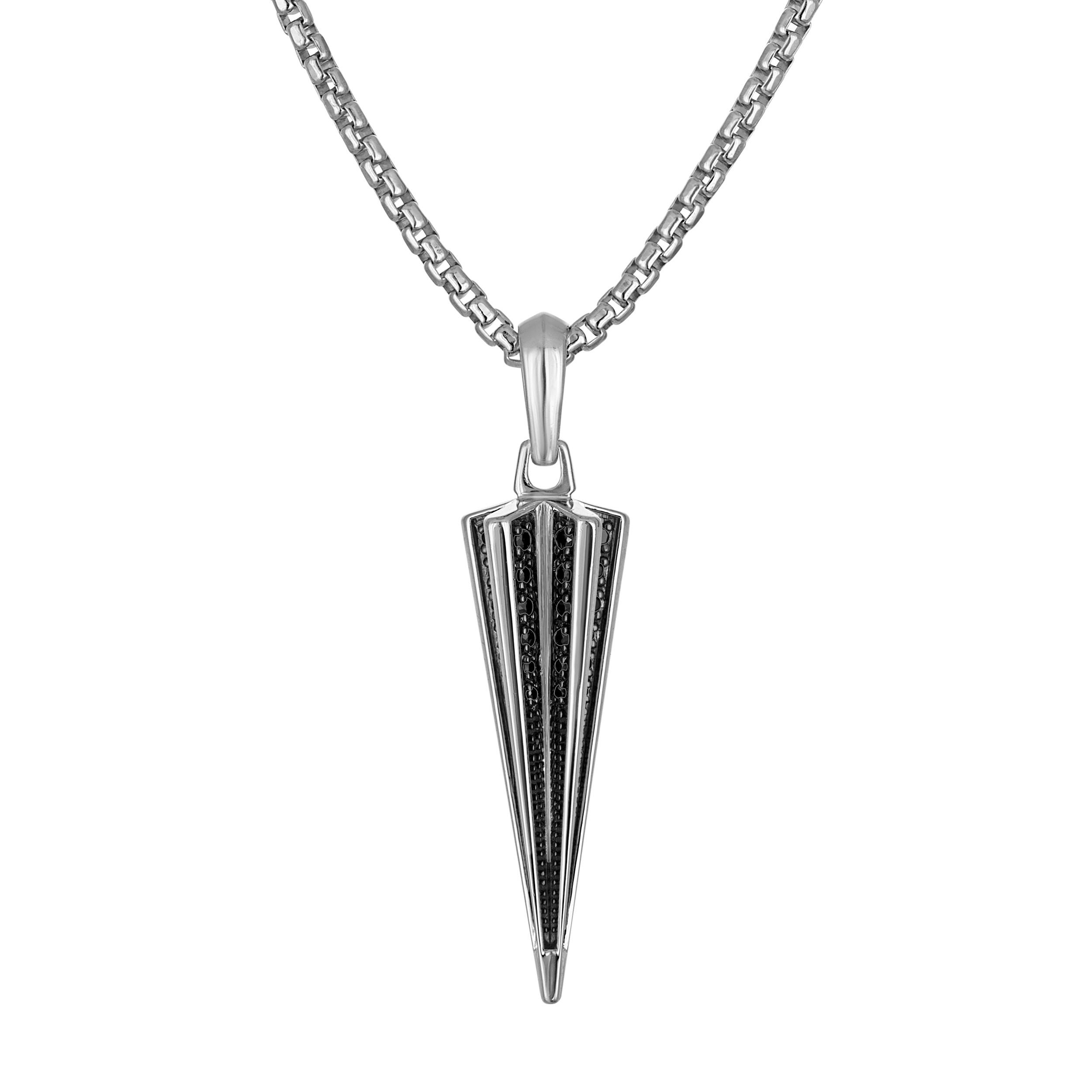Icon Sterling Silver .25 cttw black diamond spike pendant, 24"-26"