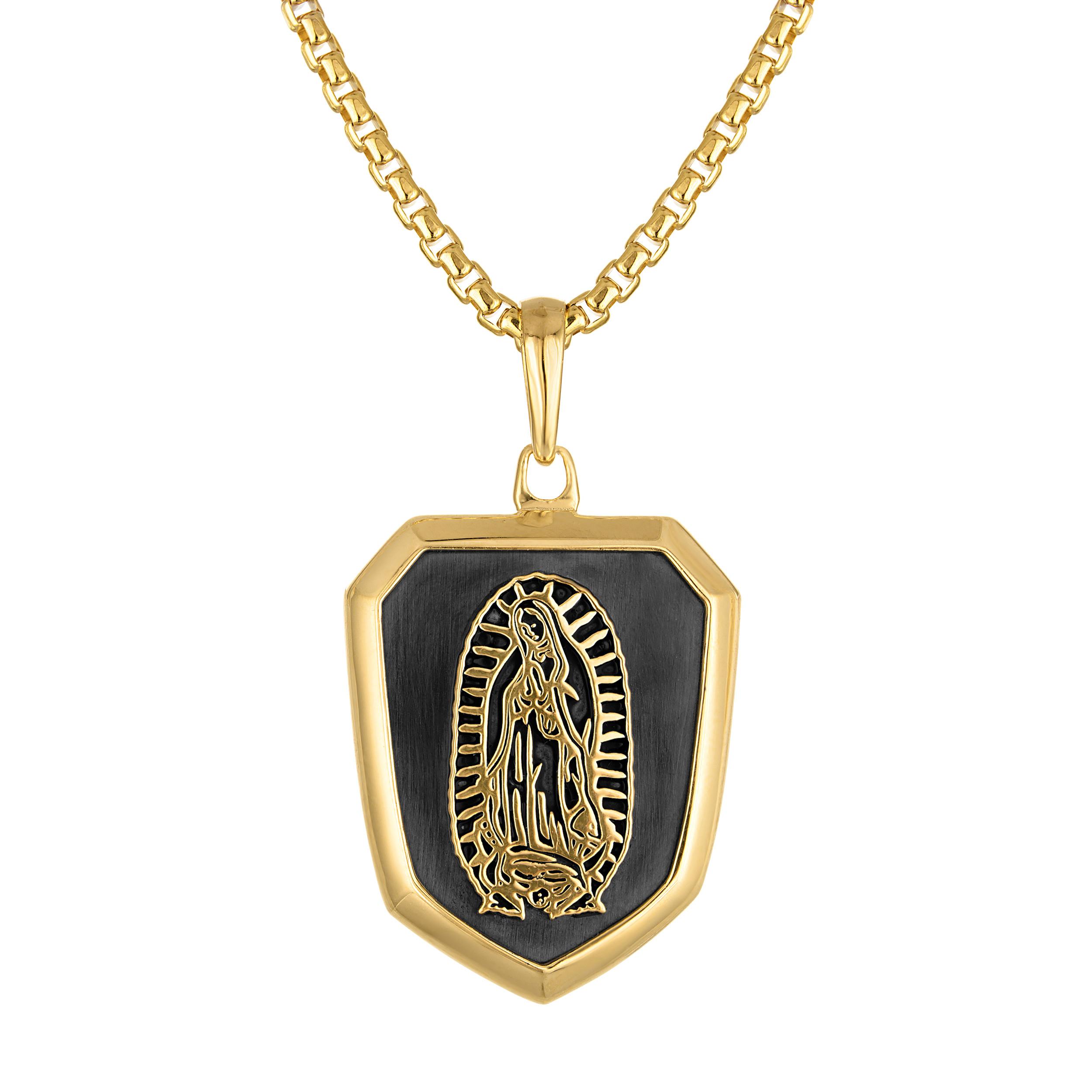 Icon 14K Yellow Gold Plated Sterling Silver Guadaloupe pendant, 24"-26"