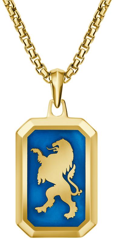 Crest of Bohemia Pendant 14K Yellow Gold Plated Sterling Silver & Blue Enamel