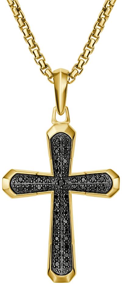 Icon Pendant 14k Yellow Gold Plated Sterling Silver Cross with .31 cttw Black Spinel