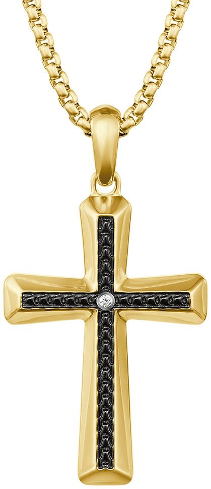 Bulova Link (tm)  Pendant Yellow & Black IP SS Diamond Accent Cross Pendant Necklace, 24" + 2"