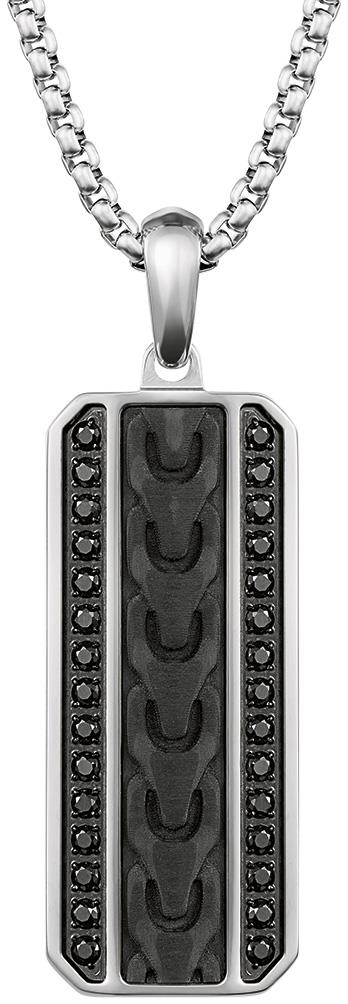 Pendant Stainless Steel Black Spinel & Carbon Fiber Dog Tag Pendant Necklace, 24" + 2"
