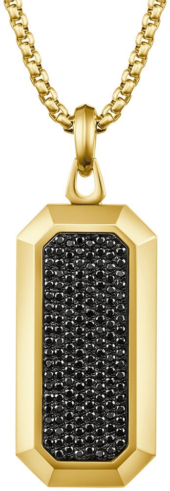 Icon Yellow IP Stainless Steel Black Spinel Dog Tag Pendant Necklace, 24" + 2"