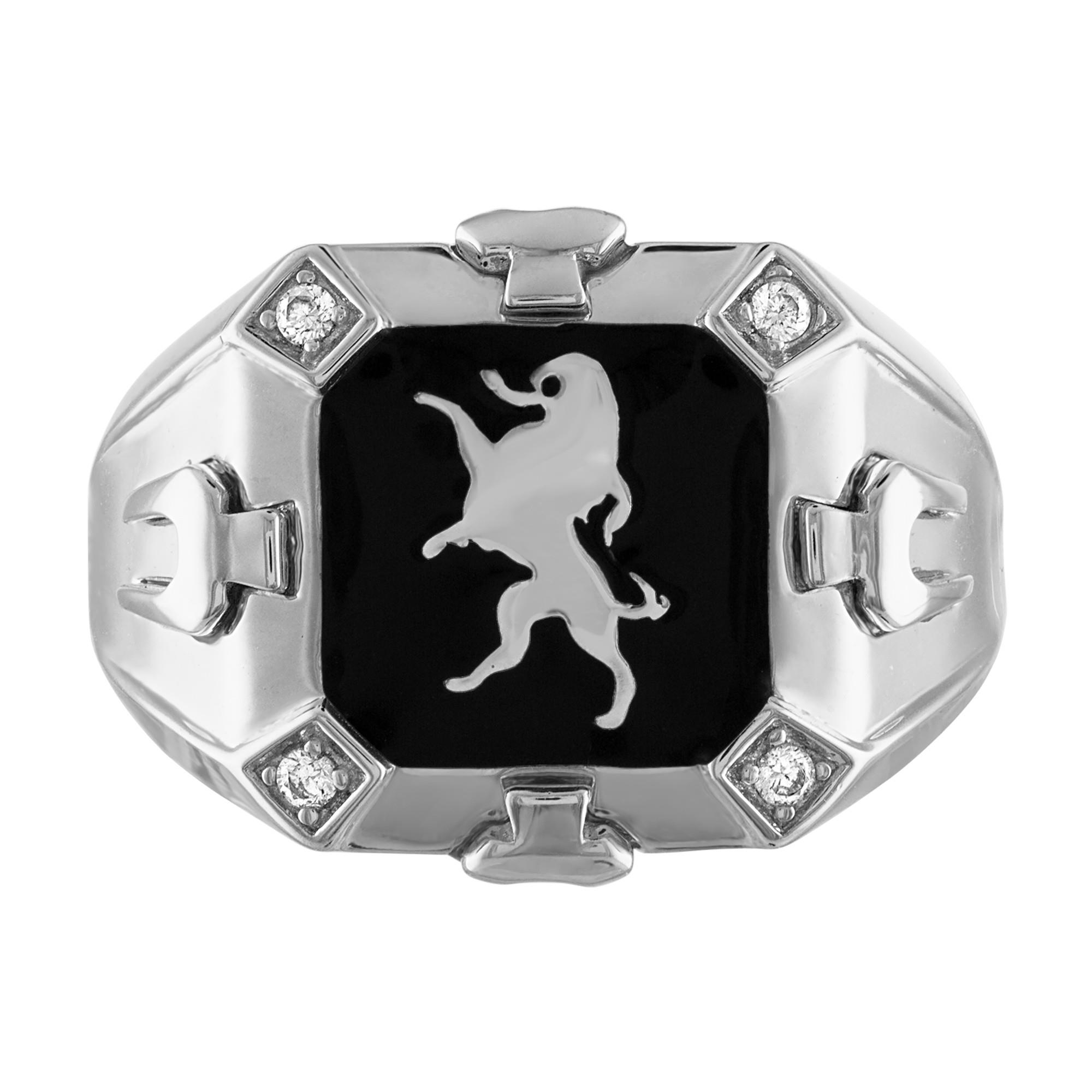 Crest of Bohemia in Sterling Silver/Black Enamel/Diamond Ring, 10