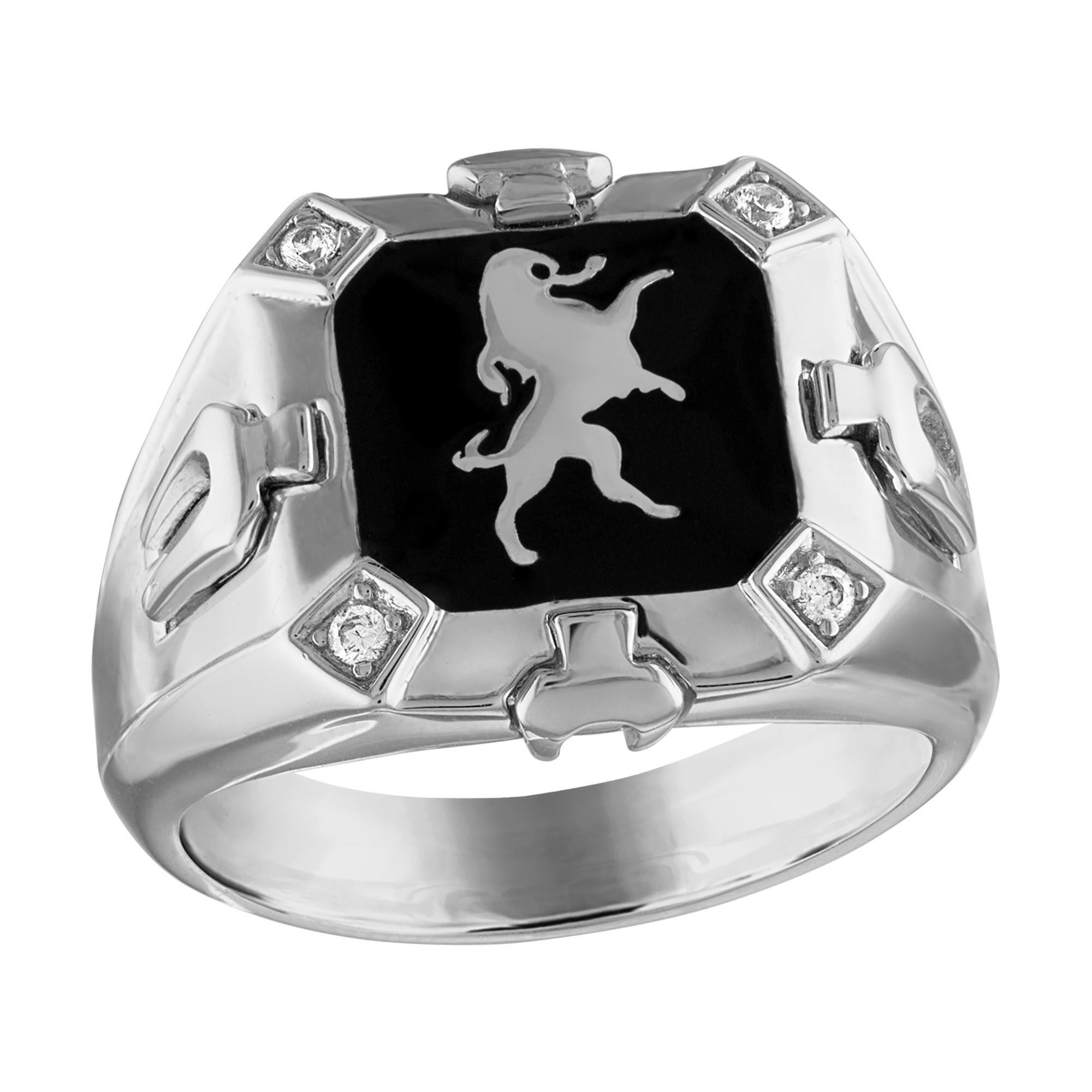 Crest of Bohemia in Sterling Silver/Black Enamel/Diamond Ring, 12