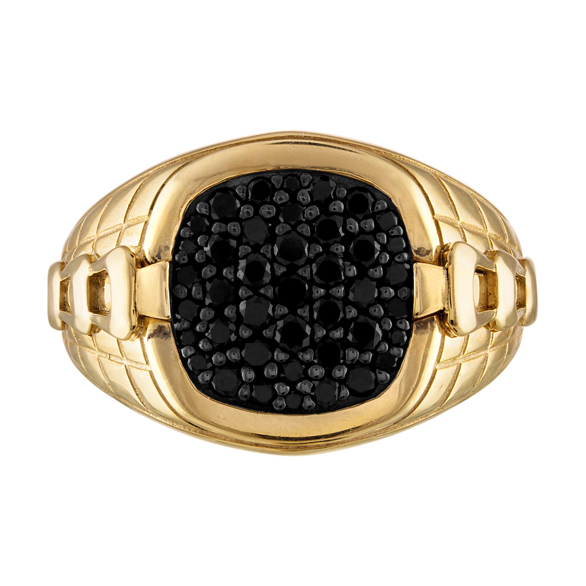 Classic 14K Gold-plated Sterling Silver inlaid with Black Diamonds Ring, 10