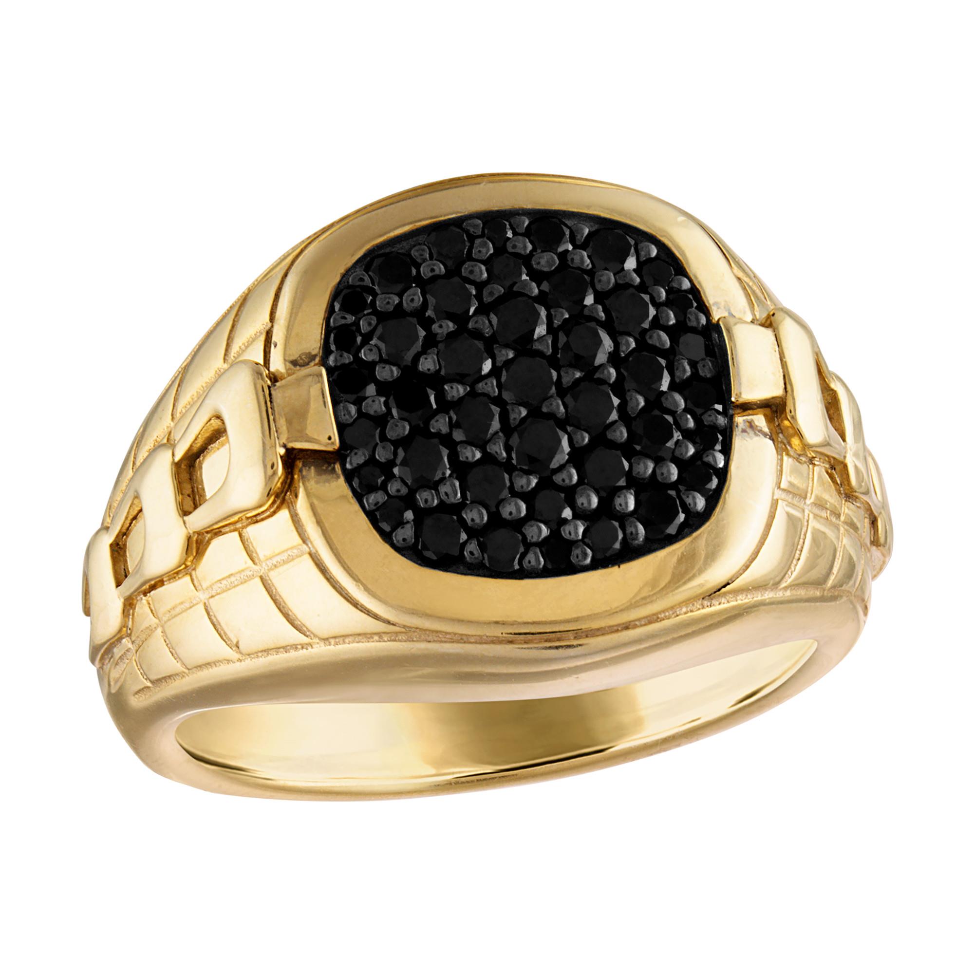 Classic 14K Gold-plated Sterling Silver inlaid with Black Diamonds Ring, 12
