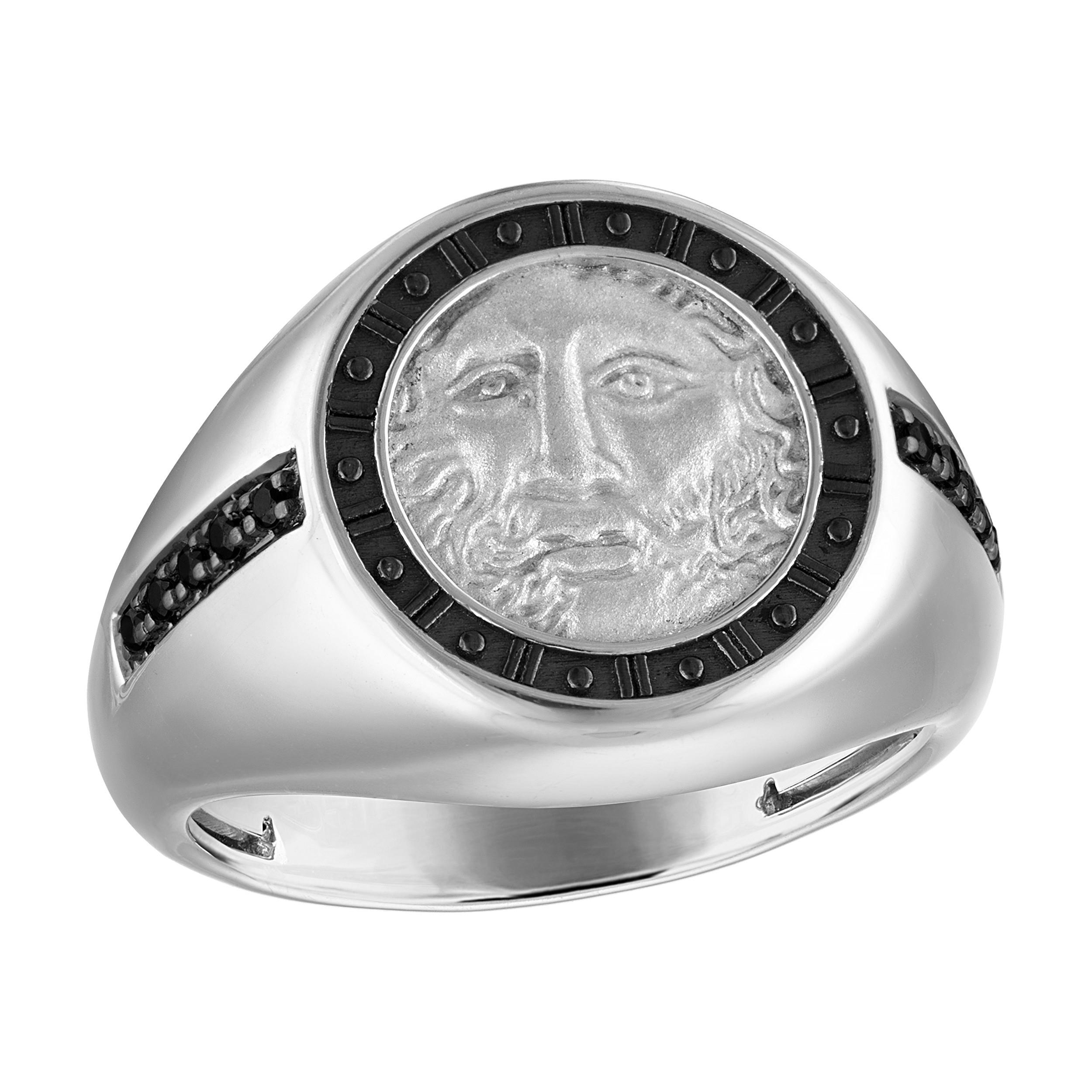 Chronos: Greek God of Time Sterling Silver Chronos Ring, .10 cttw Black Diamonds, size 10