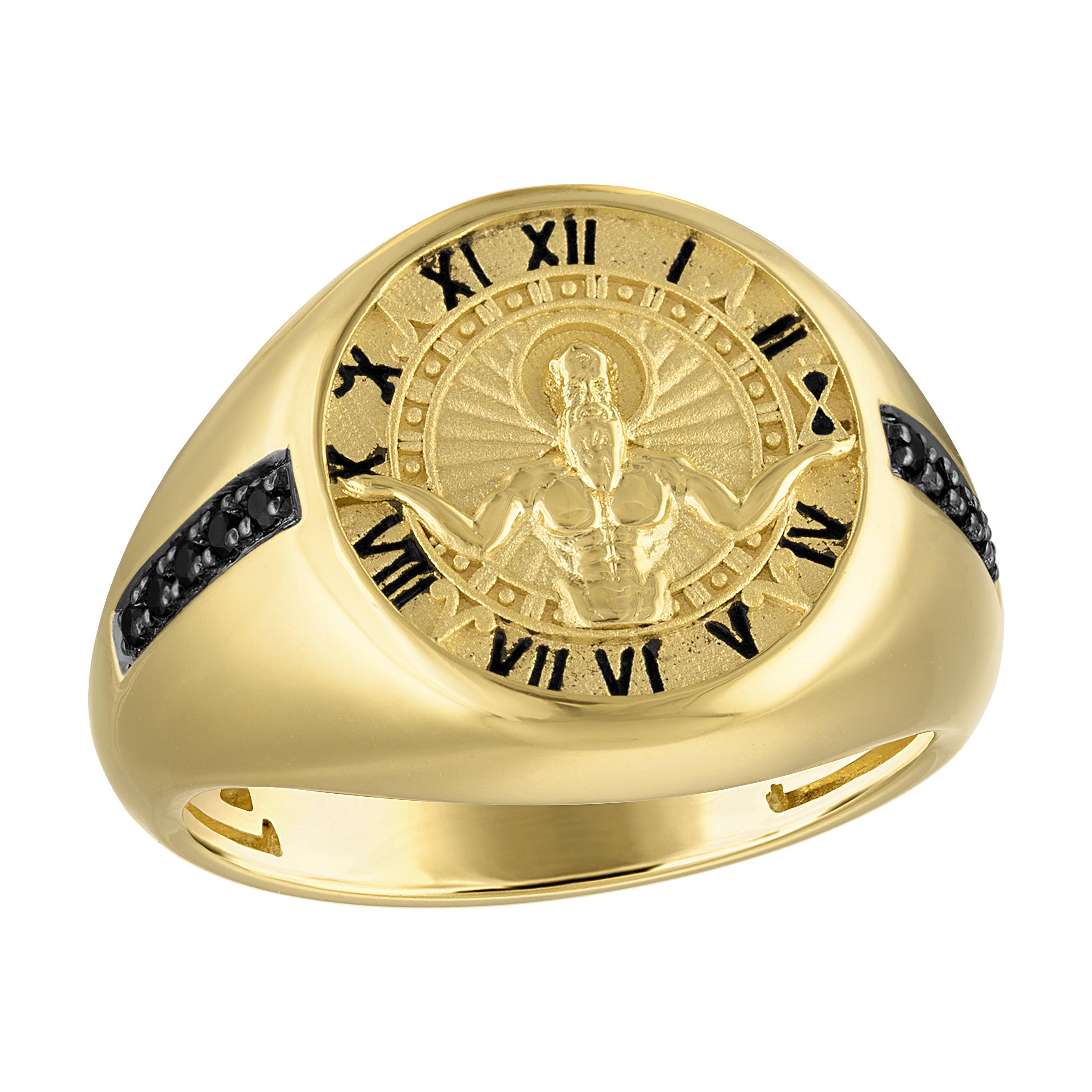 Chronos: Greek God of Time 14kt gold plated ring, .10 cttw black diamonds, Size 11