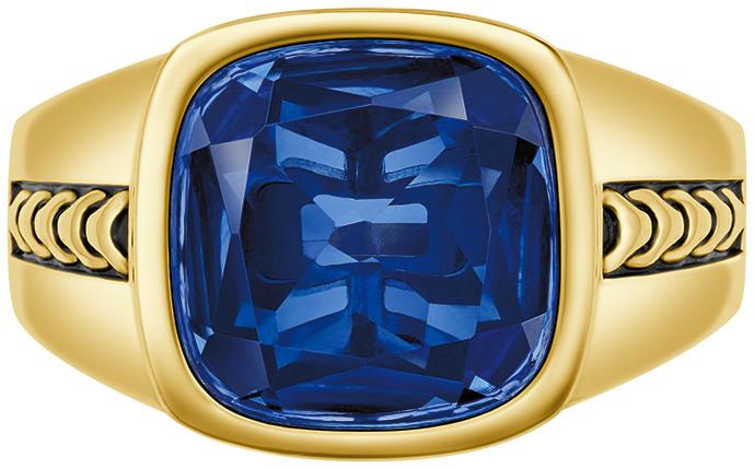 Bulova Link(tm) Ring 14K Yellow Gold Plated Sterling Silver & Lab Created Blue Sapphire, sz 10