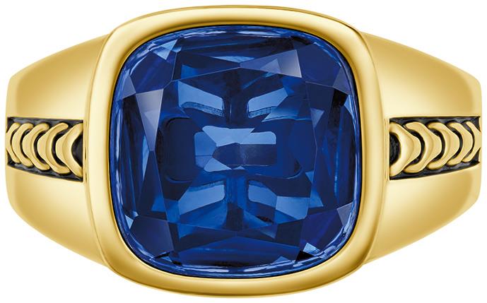Bulova Link(tm) Ring 14K Yellow Gold Plated Sterling Silver & Lab Created Blue Sapphire, sz 11
