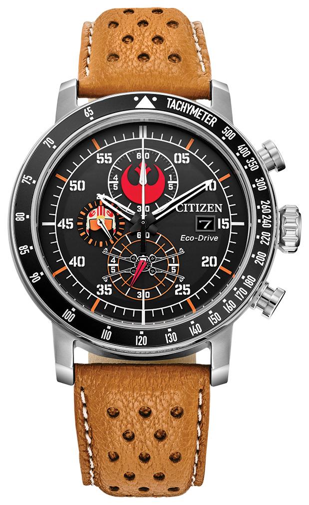 Men's Star Wars Rebel Pilot Orange Leather Strap, Black dial