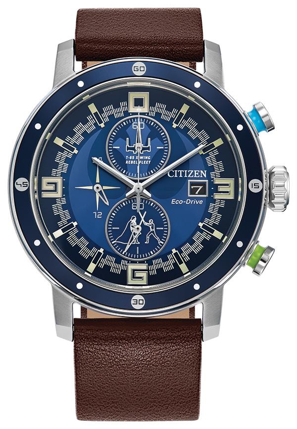 Men's Luke Skywalker Eco-Drive Chronograph Brown Leather Strap Watch, Blue Dial