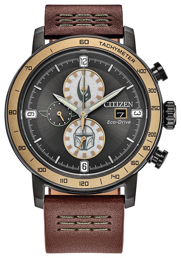 Star Wars Men's Mandalorian Leather Strap watch, Gray dial