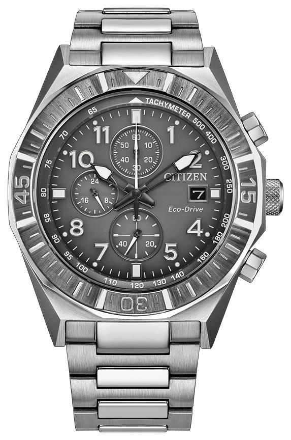 Men's Eco-Drive Sport Casual Nighthawk Stainless Steel Bracelet watch, Gray dial