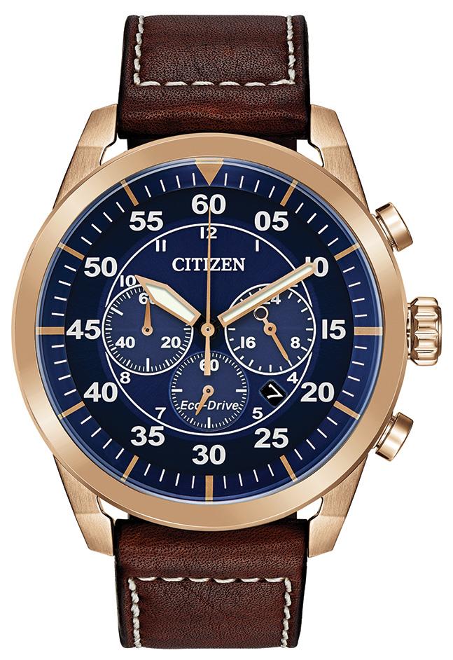 Men's Avion Eco-Drive Leather Strap watch, Blue dial