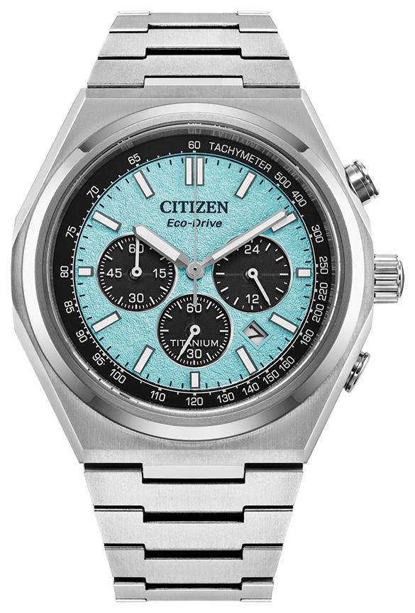 Men's Zenshin Eco-Drive Super Titanium Bracelet watch, Aqua dial