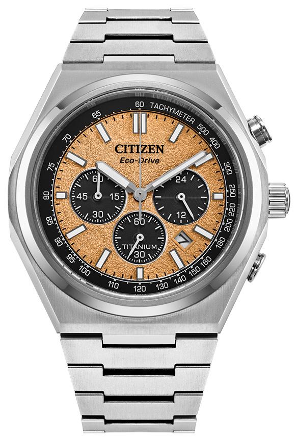 Men's Zenshin Eco-Drive Super Titanium Bracelet watch, Salmon dial