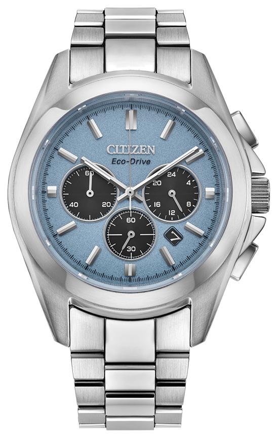 Men's Sport Luxury Eco-Drive Stainless Steel Bracelet watch, Light Blue dial
