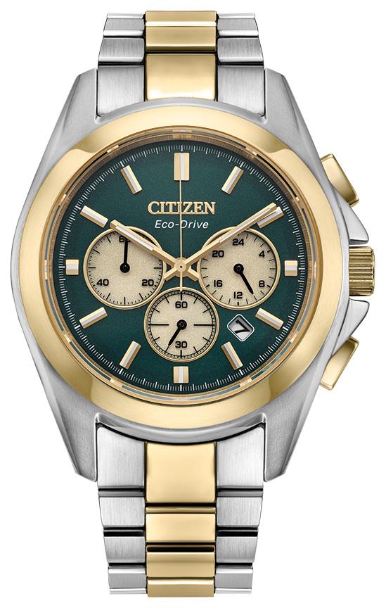 Men's Sport Luxury Eco-Drive Stainless Steel Bracelet watch, Green dial