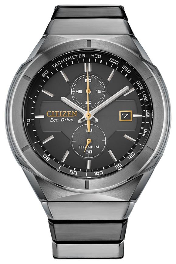 Men's Armor Eco-Drive Titanium + 1 DLC Plated Link Bracelet watch, Black dial