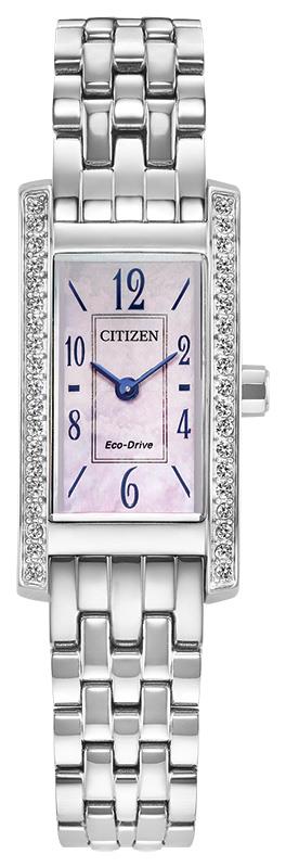 Ladies Petite Palidoro Eco-Drive Silver-Tone SS Rectangle Watch Pink MOP Dial