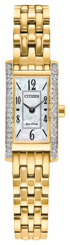 Ladies Petite Palidoro Eco-Drive Gold-Tone SS Rectangle Watch White MOP Dial