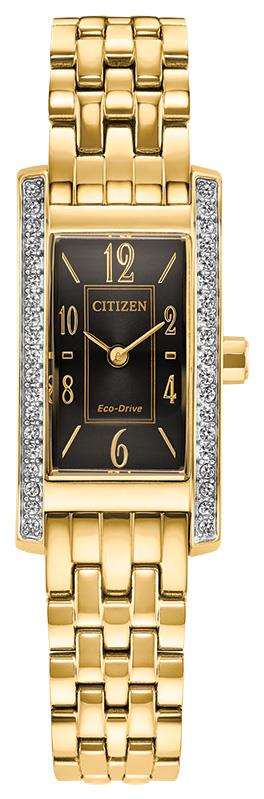 Ladies Petite Palidoro Eco-Drive Gold-Tone SS Rectangle Watch Black Dial