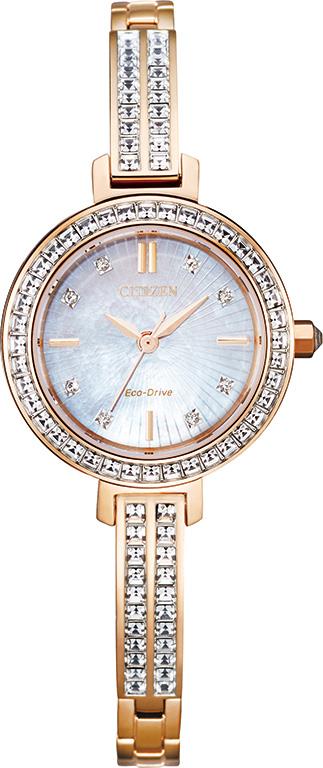 Ladies' Crystal Eco-Drive Stainless Steel Bracelet watch, White dial