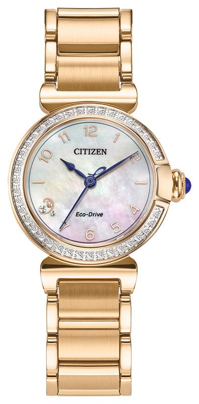 Ladies' Mae Eco-Drive Gold-Tone Stainless Steel Watch, White MOP Dial
