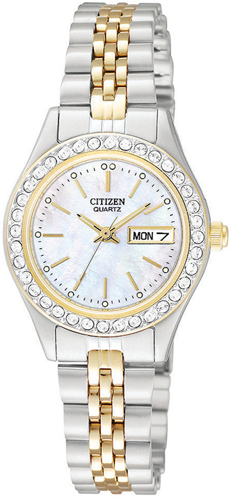 Ladies' Quartz Watch, Two-Tone Bracelet with Mother of Pearl Dial & Brilliant Crystal Bezel