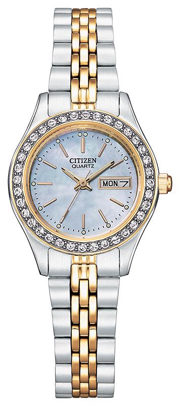 Ladies' Quartz Crystal Accent Two-Tone Stainless Steel Watch, MOP Dial