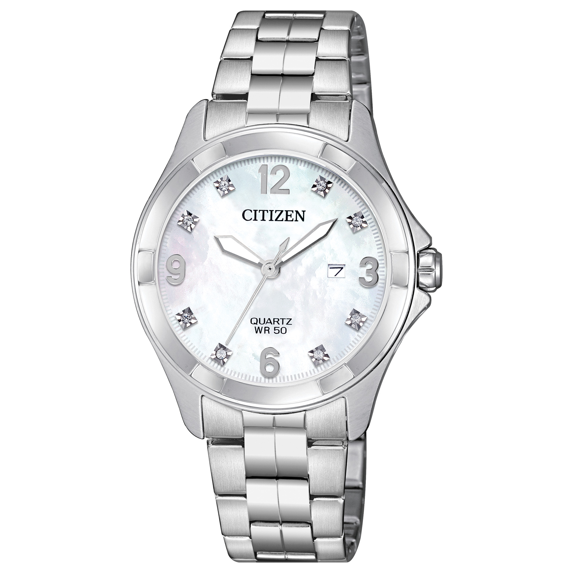 Ladies' Quartz Watch, Stainless Steel with Mother-of-Pearl & brilliant Crystal dial