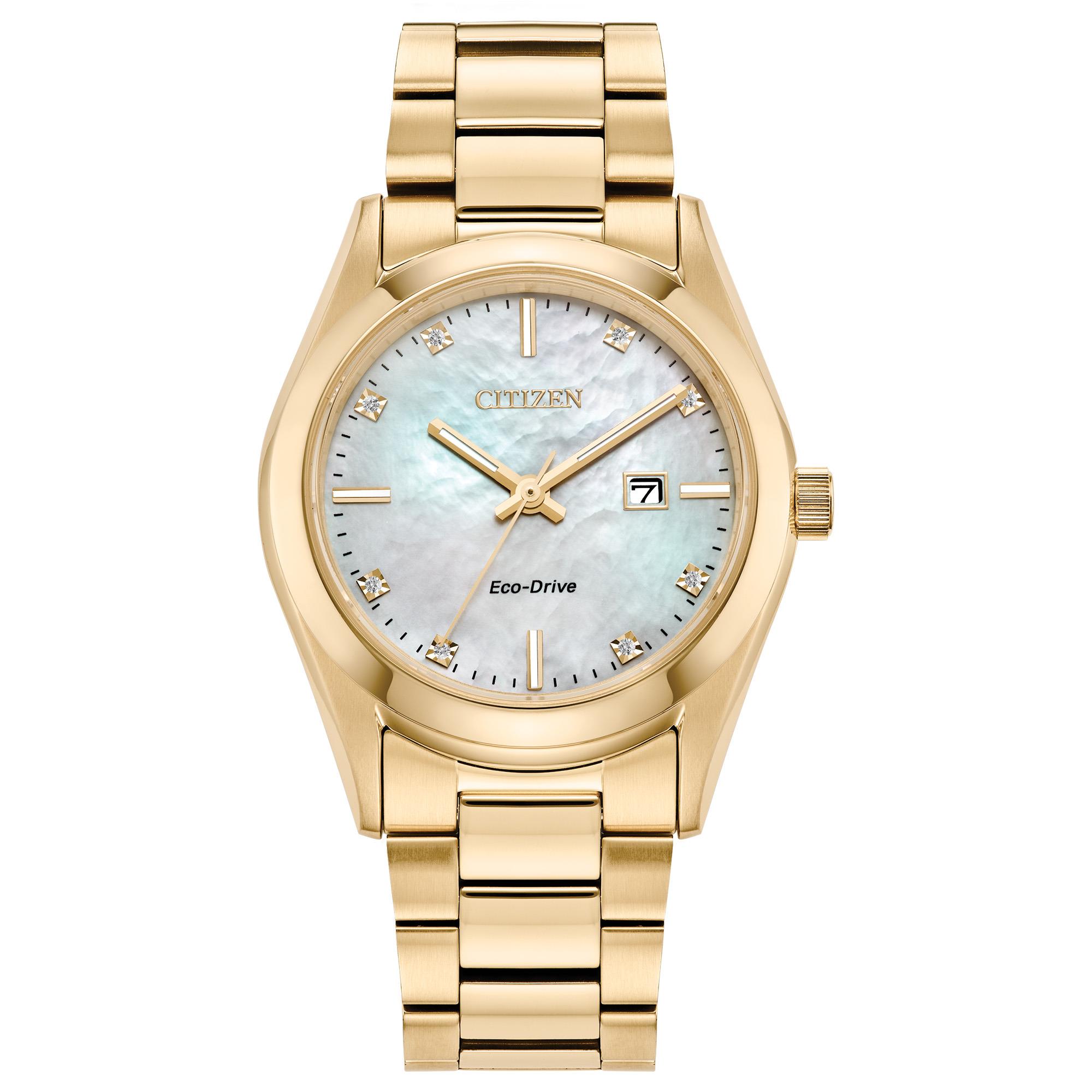 Ladies' Sport Eco-Drive Stainless Steel Bracelet watch, White MOP dial