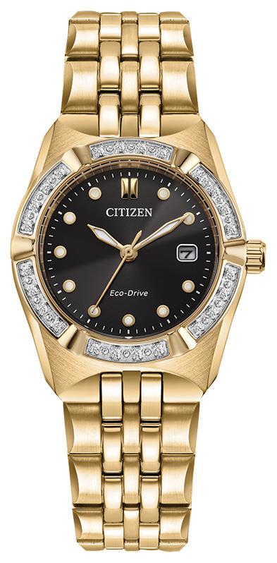 Ladies' Corso Diamond Eco-Drive Gold-Tone Stainless Steel Watch, Black Dial