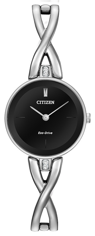 Ladies' Axiom Eco-Drive Stainless Steel Bangle watch, Black dial