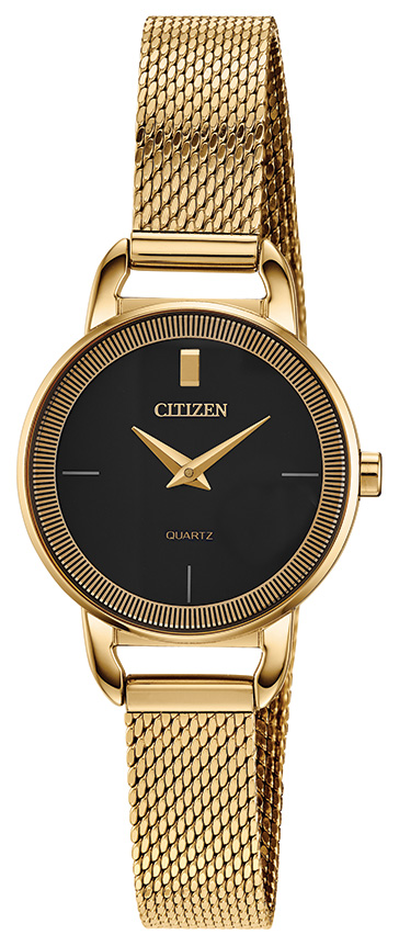 Ladies'' Quartz Watch, Gold-tone Mesh with Black Dial