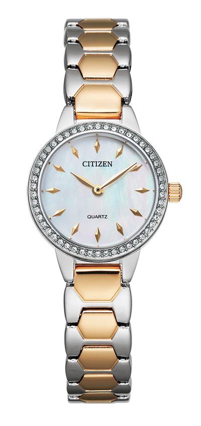 Ladies Quartz Two-Tone Crystal Watch Mother-of-Pearl Dial