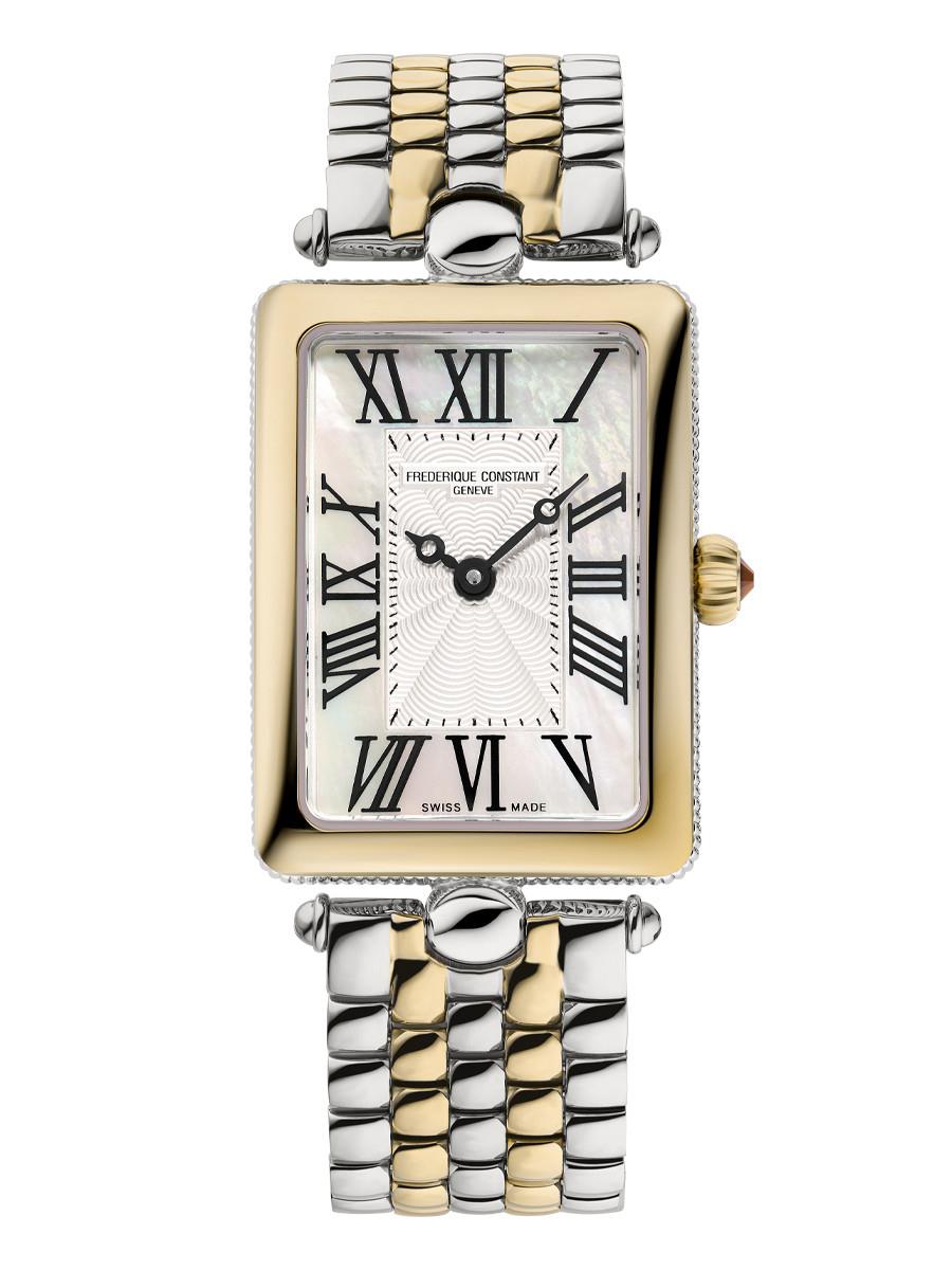 Ladies' Art Deco Carree Stainless Steel Bracelet watch, White MOP dial