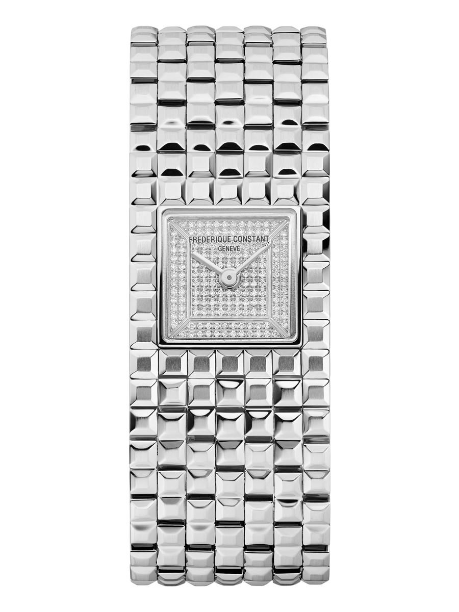 Ladies' Classic Manchette Stainless Steel Bracelet watch, Silver-Tone Diamond Pave dial